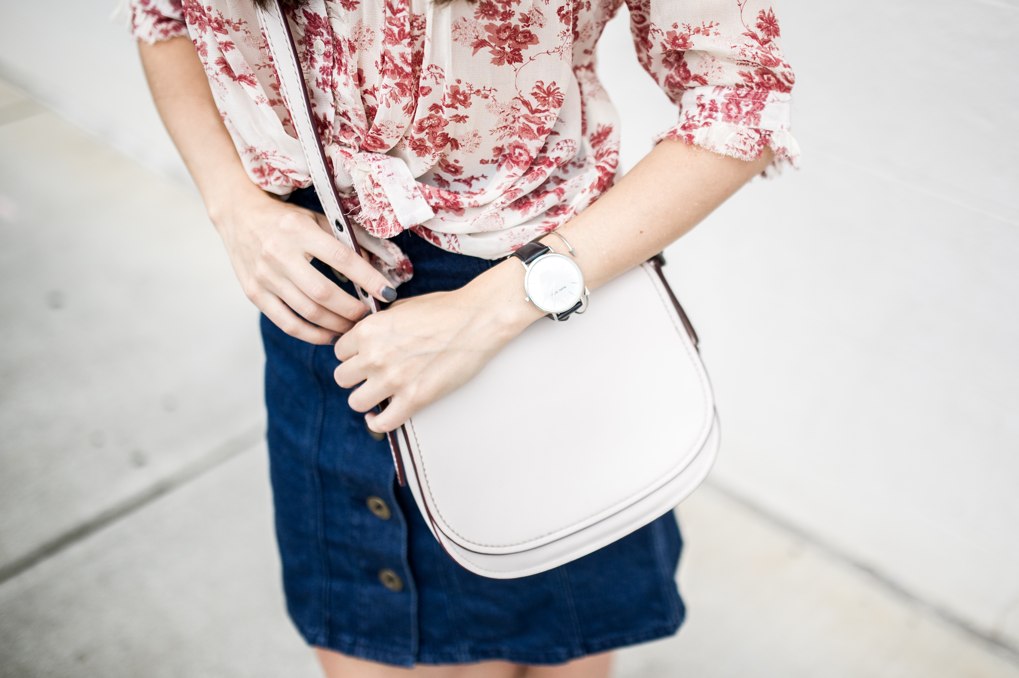 anthropologie denim skirt floral blouse-8