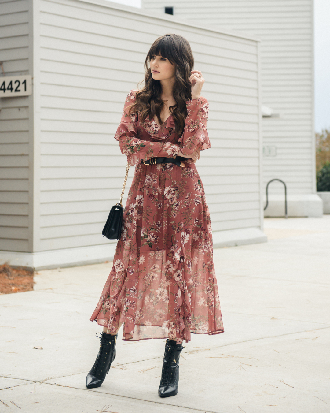 autumn floral midi dress